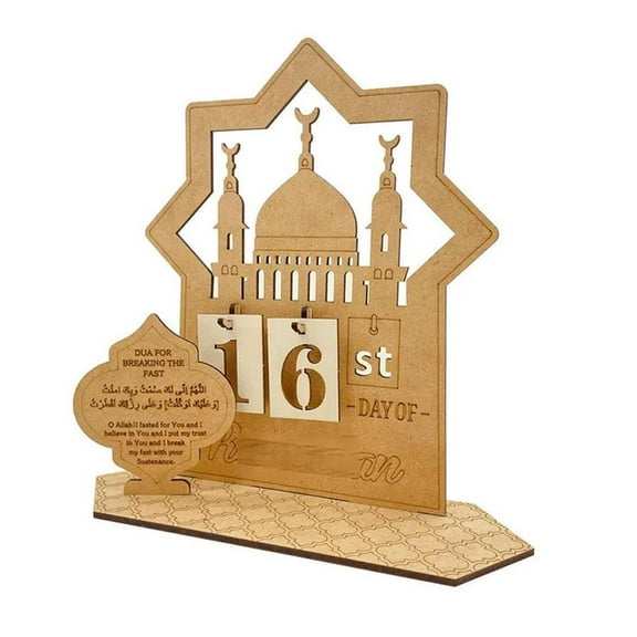 Wooden Ramadan Mubarak Decorations for Home Eid Advent Calendar Countdown 30 Days Islamic Table Decor with Lights Gift for Muslim Kids Toddlers Ramadan Party Supplies