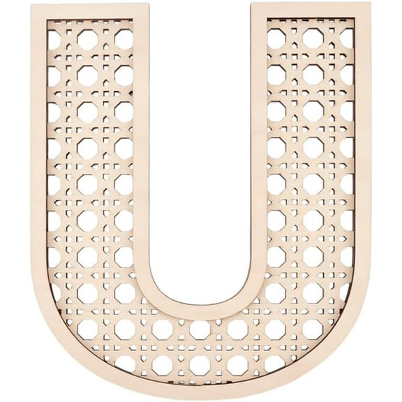 Wooden Rattan Letters Rattan Letter U 9.8x11.8x0.4Inch Wood Personalized Initial Wall Hanging Letter U Hollow Rattan Style Letter for Wall Decor Home Wall Interior Background Decoration