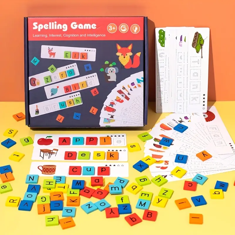 Wooden Reading Blocks Short Vowel Rods Spelling Games, Rotating Letter Puzzle For Kids, Sight