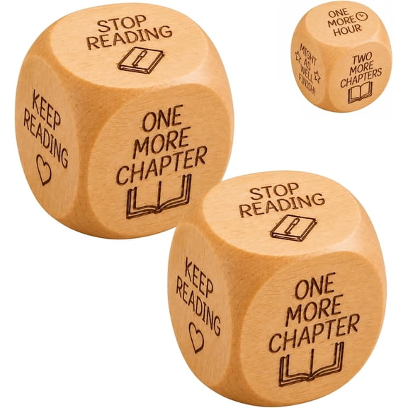 Wooden Reading Decision Dice, 6-Sided Engraved Prompt Cube for Book Lovers, Stop or Keep Reading Decision Maker, Fun Literary Desk Accessory for Readers(2pcs)Q