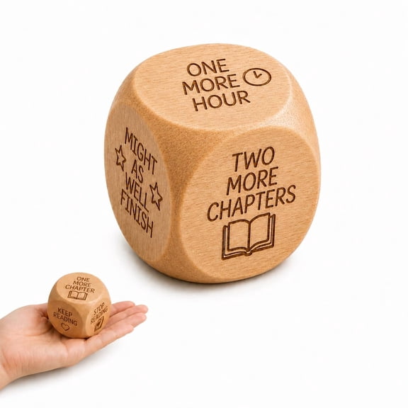 Wooden Reading Decision Dice Book Lover Gifts One More Chapter Keep Going Fun Bookish Desk Decor Natural Wood Cube Accessory Novel Reader Club Stocking Stuffer Teacher Librarian