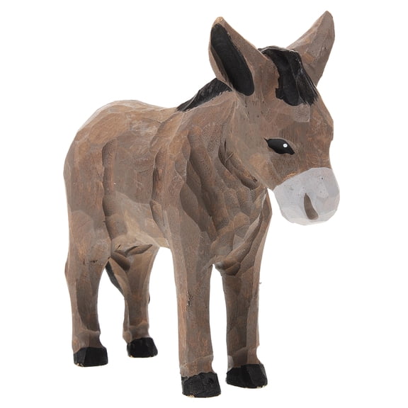 Wooden Realistic Animal Figurine: Handmade Donkey Sculpture 3D Wood Carved Donkey Statue Ornament for Home Office Shelf Desk Decor