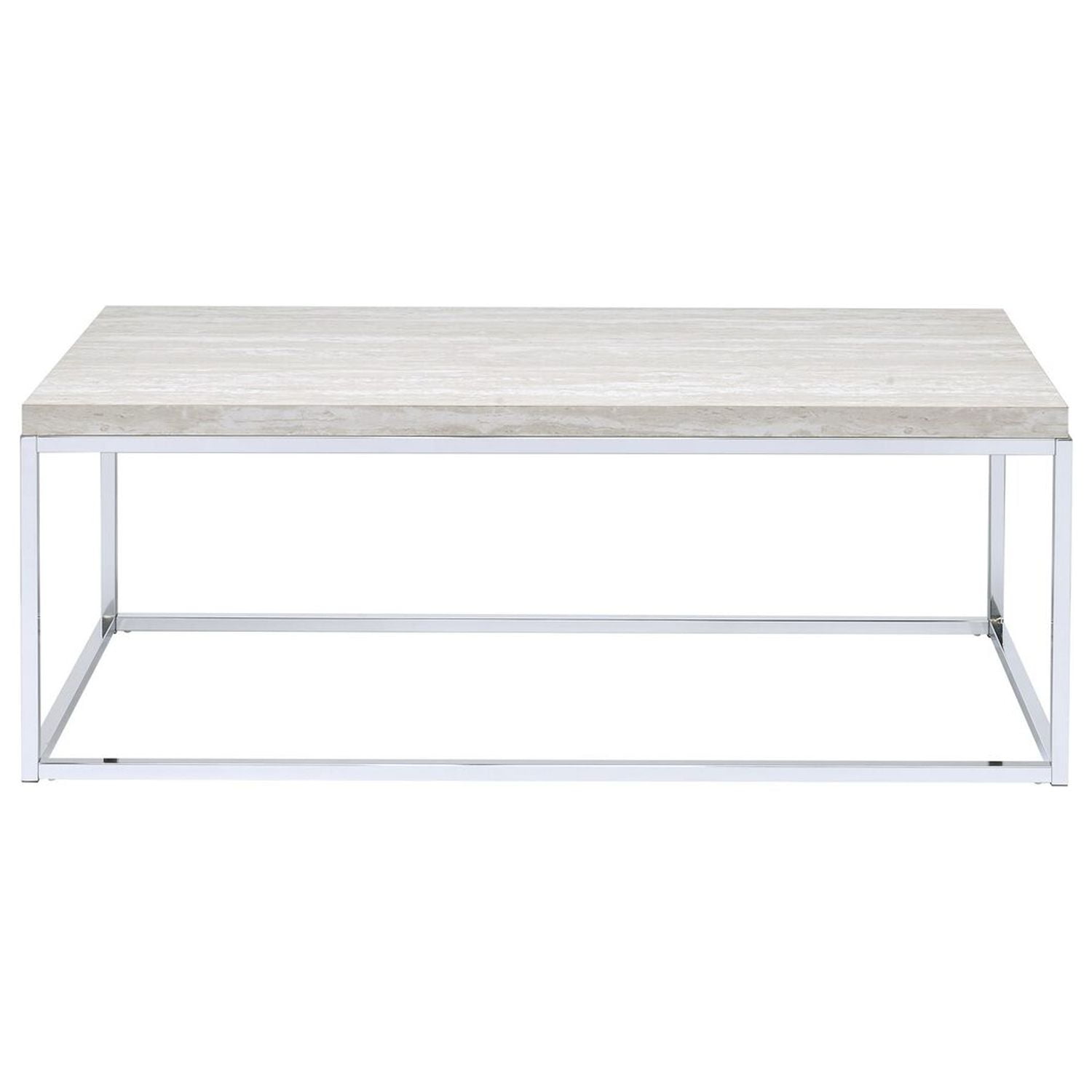 Wooden Rectangular Coffee Table with Metal Open Base, Silver