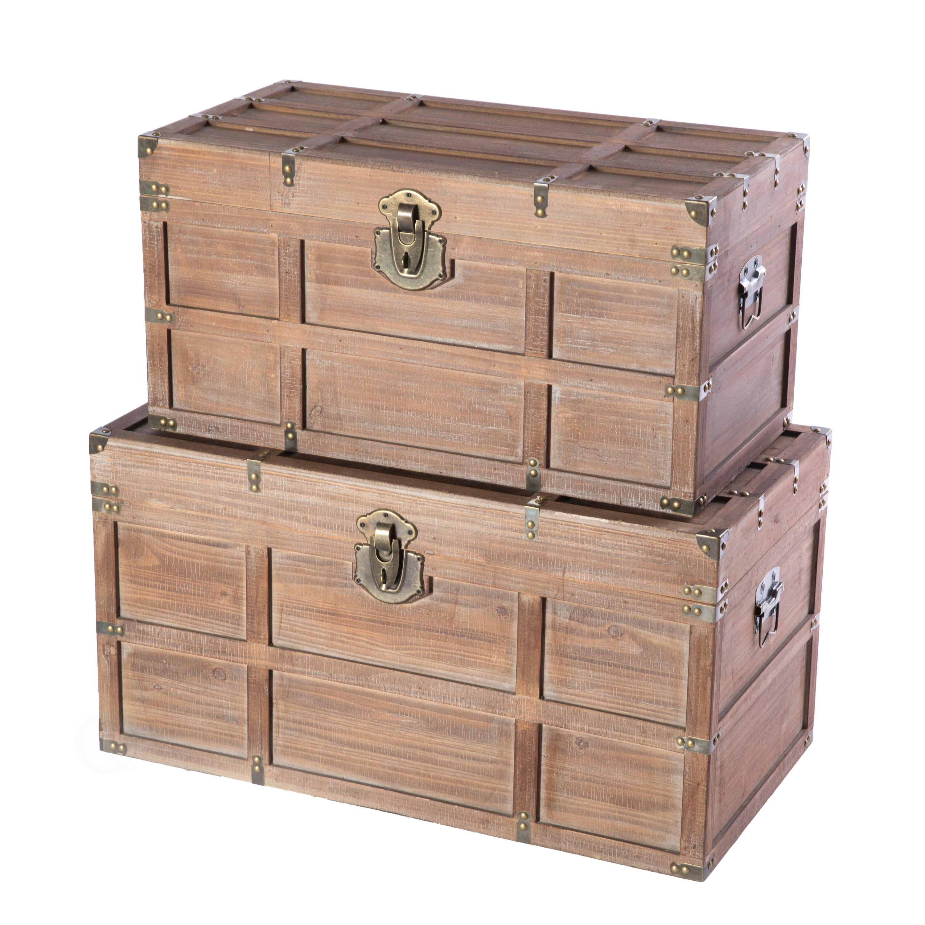 Large Rustic Brown Wooden Rectangular Storage Trunk with Latch