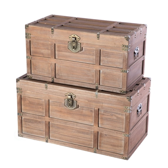 Wooden Rectangular Lined Rustic Storage Trunk with Latc