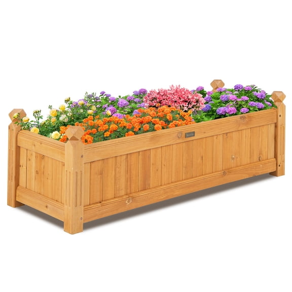 Wooden Rectangular Planter Box Raised Garden Bed for Plants w/4 Corner Drainage