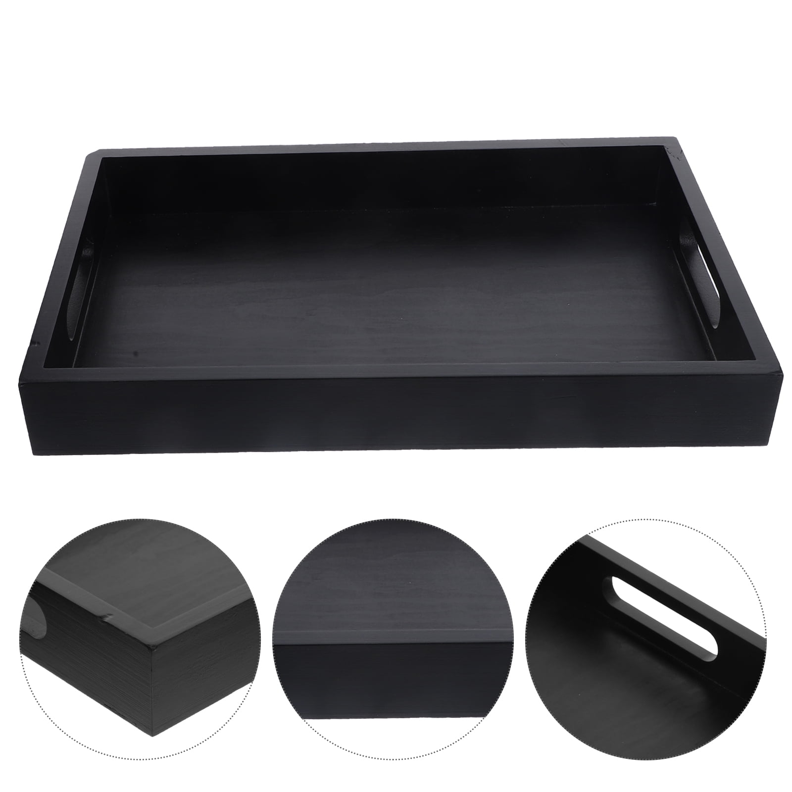 Wooden Rectangular Tea Cup Tray Wood Serving Tray With Handle for Home
