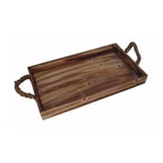 Wooden Rectangular Tray With Rope Side Handles