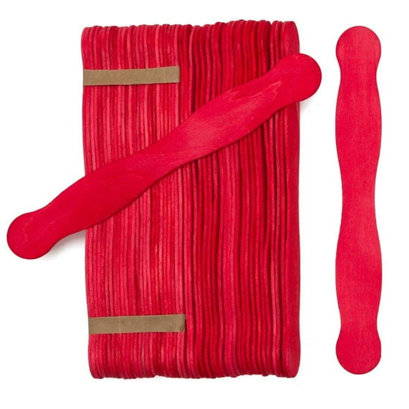 Wooden Red 8" Fan Handles, Wedding Programs, Paint Mixing, Pack 100, Jumbo Craft Popsicle Sticks for Auction Bid Paddles, Wooden Wavy Flat Stems for Any DIY Crafting Supplies Kit, by Woodpeckers