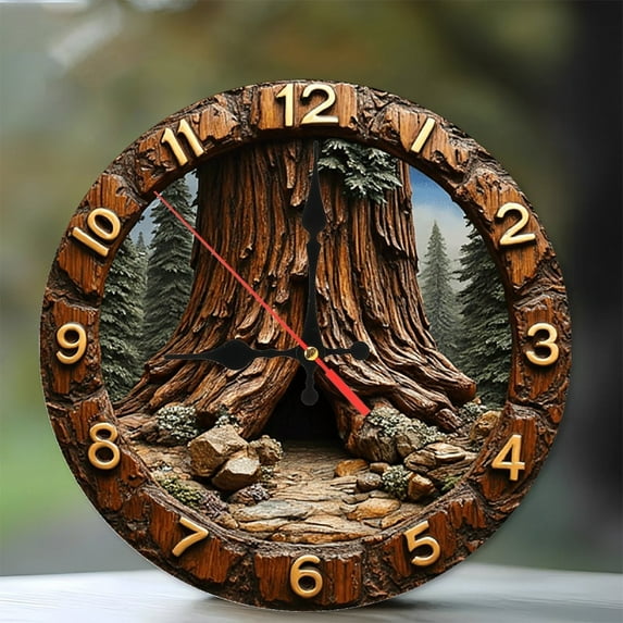 Wooden Redwood Tree Wall Clock Giant Sequoia Clock 10-Inch Silent Wooden Wall Clock, Battery Operated (AA Batteries Not Included), Artistic Home Decor