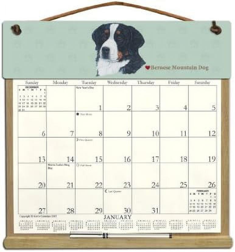 Wooden Refillable Bernese Mountain Dog Calendar Holder Filled With The