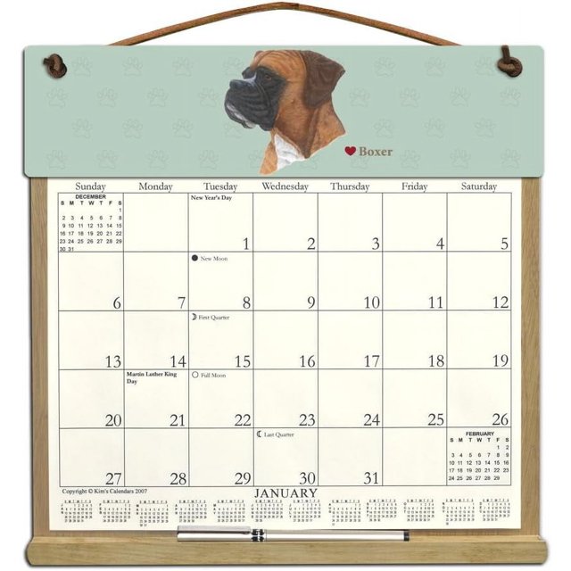 Wooden Refillable Boxer Calendar Holder Filled With A 2025 Calendar And