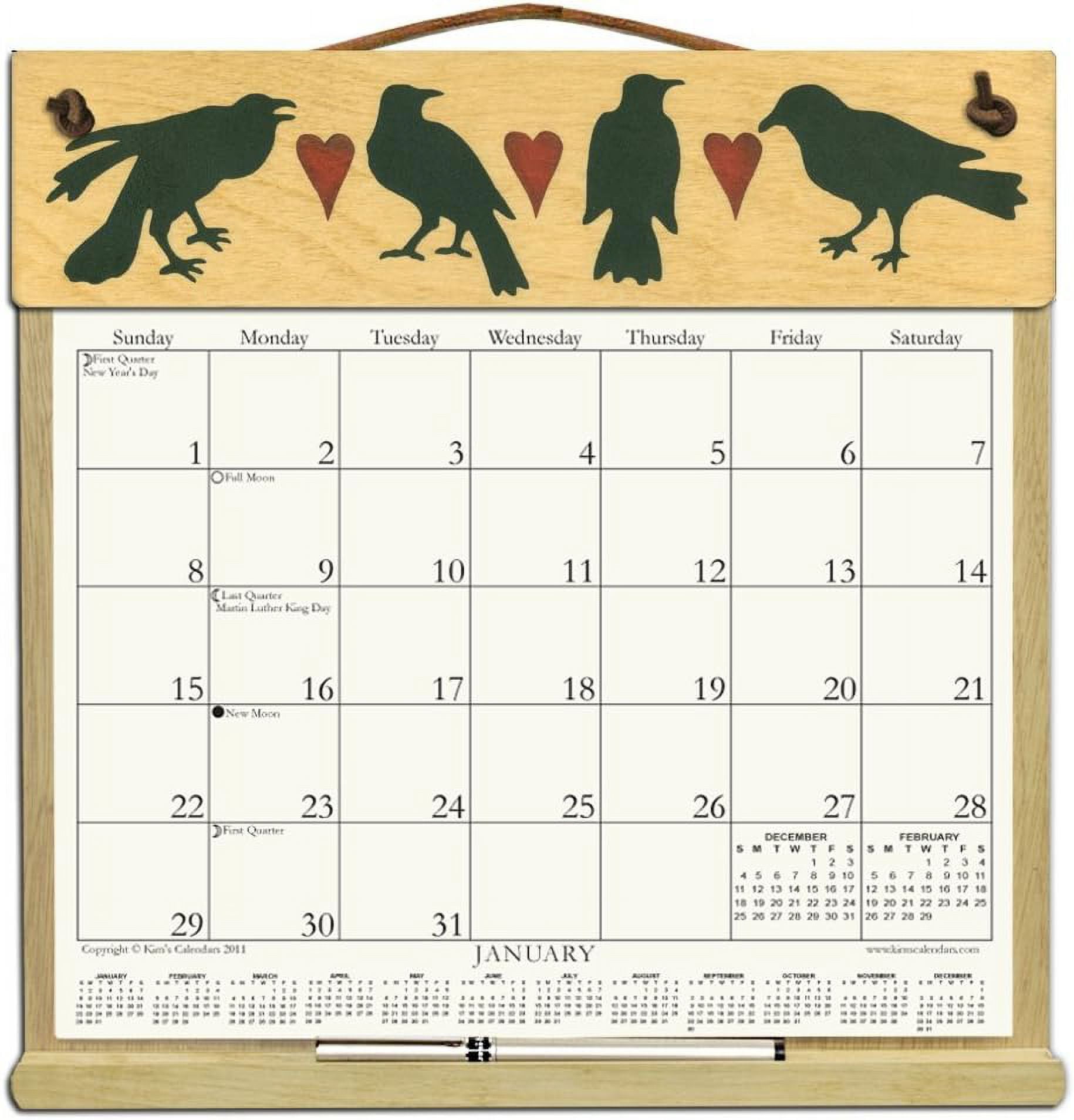 Wooden Refillable Calendar Holder Filled With A 2024 Calendar And