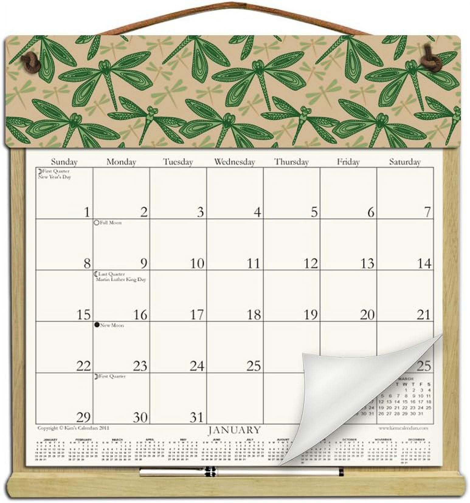 Wooden Refillable Calendar Holder Filled With A 2024 Calendar And