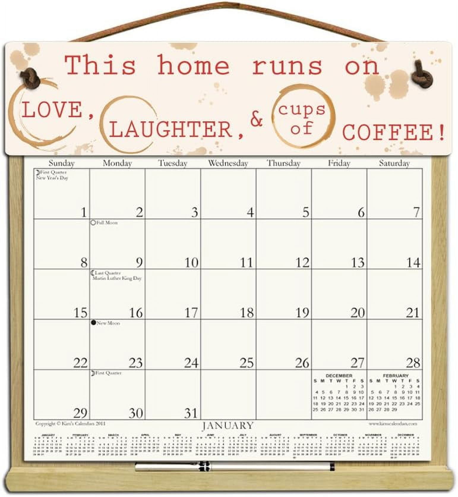 Wooden Refillable Calendar Holder Filled With A 2025 Calendar And