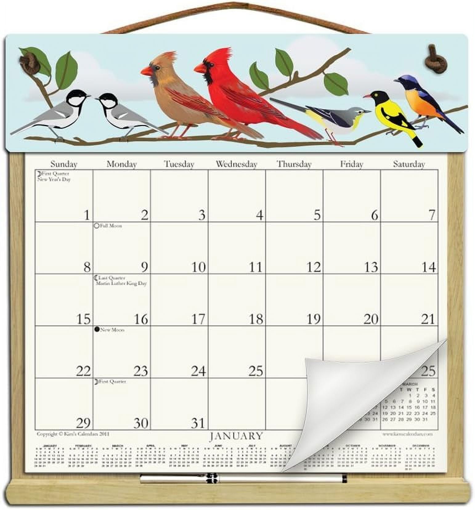 Wooden Refillable Calendar Holder Filled With A 2025 Calendar And