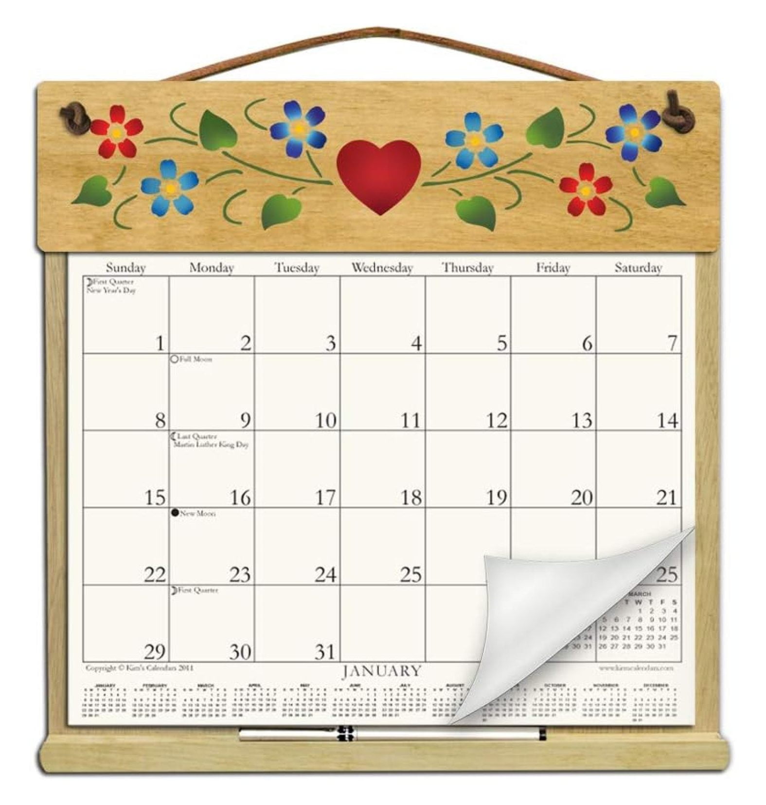 Wooden Refillable Calendar Holder Filled with The Rest of 2025 and 2026