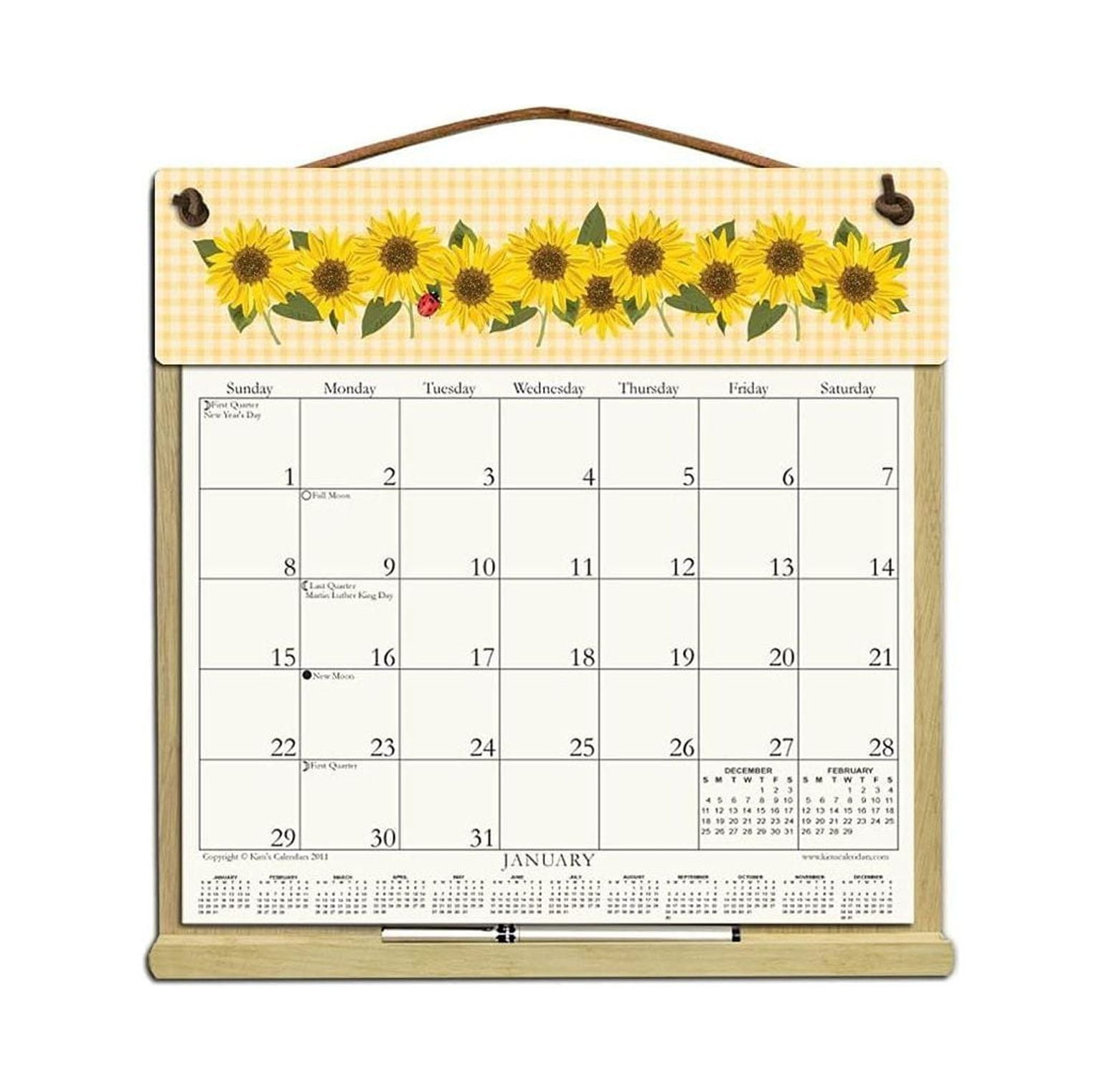 Wooden Refillable Calendar Holder Filled with a 2023 Calendar and