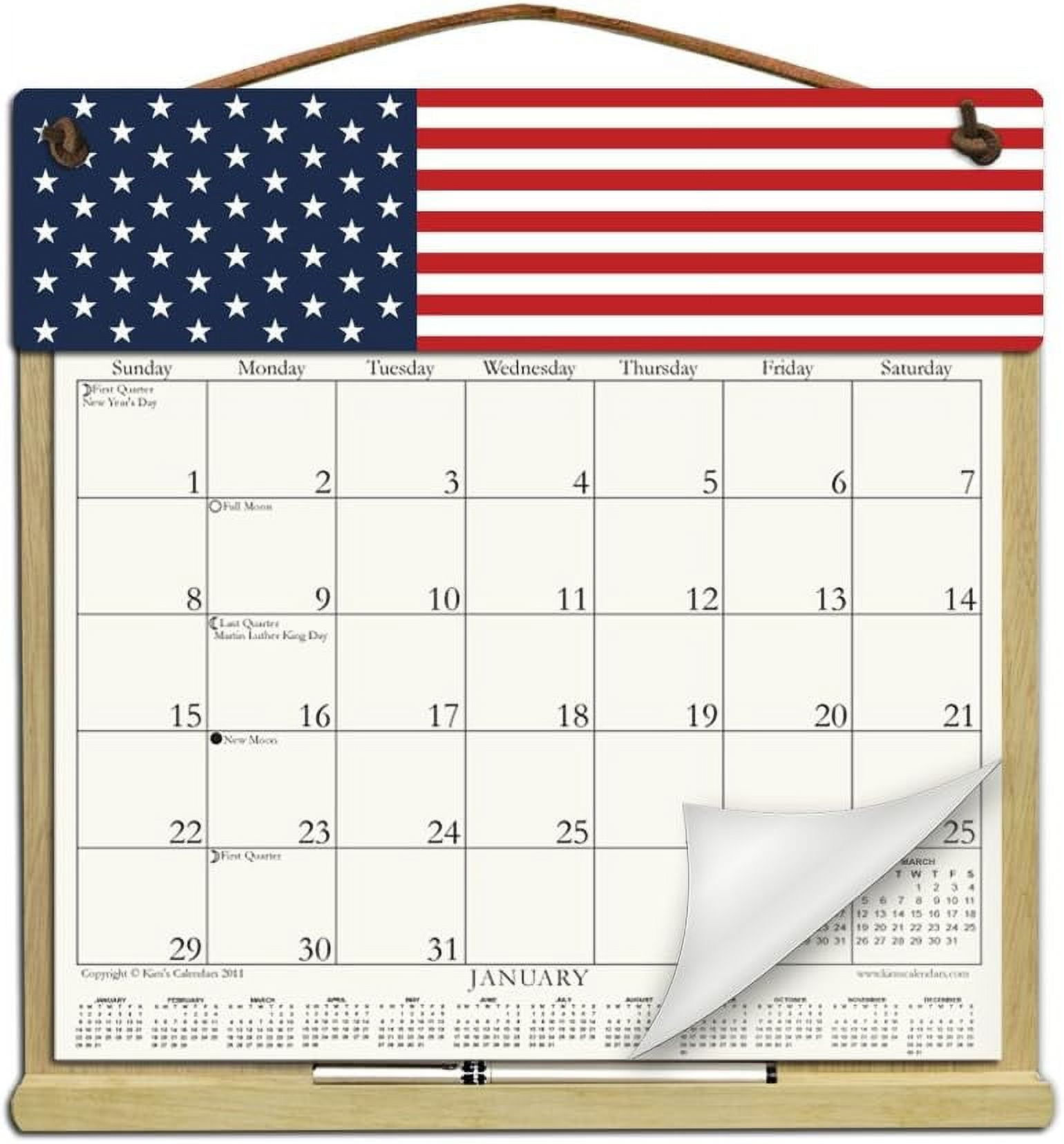 Wooden Refillable Calendar Holder Filled with a 2025 Calendar and