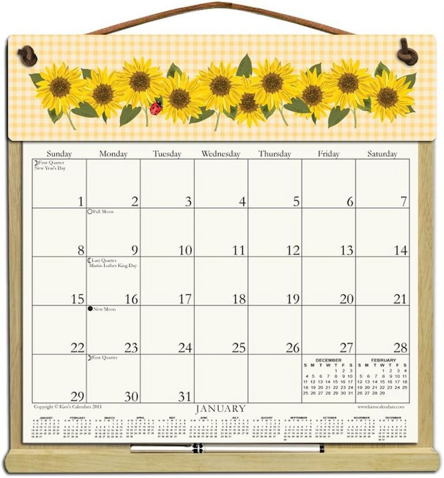 Wooden Refillable Calendar Holder Filled with a 2025 Calendar and