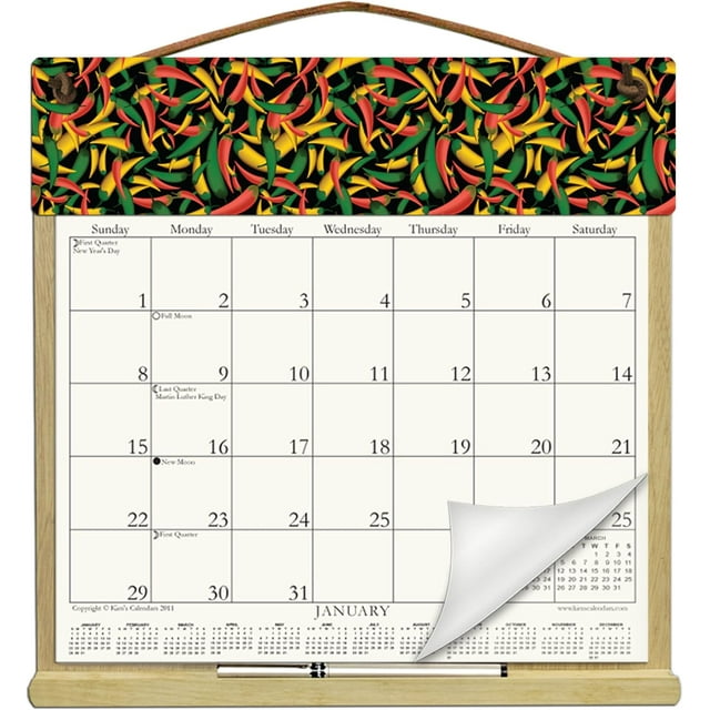 Wooden Refillable Calendar Holder filled with the a 2025 calendar and includes an order form