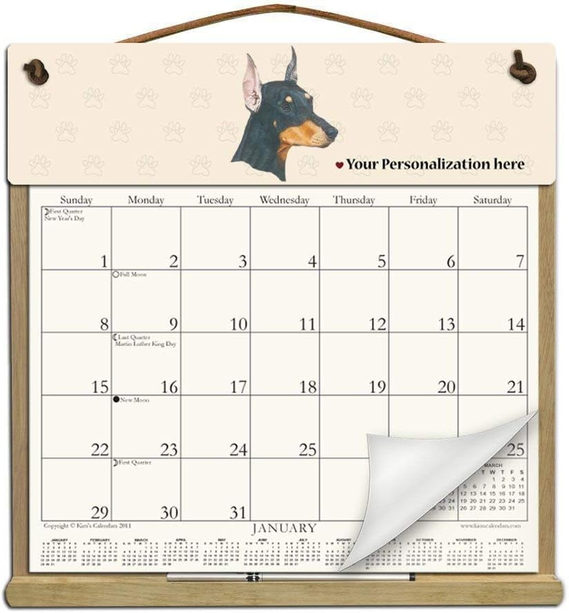 Wooden Refillable Doberman Pinscher Calendar Holder Filled With A 2025