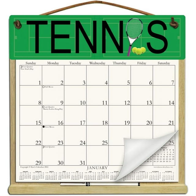 Wooden Refillable Tennis Calendar Holder Filled With A 2024 Calendar
