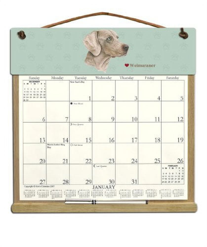 Wooden Refillable Weimaraner Calendar Holder filled with of 2025 2025