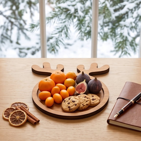 Wooden Reindeer Platter, Antler Pallet Christmas Decor, Divided Snack Board for Holiday Party, Cookies Candy Display, Table Centerpiece