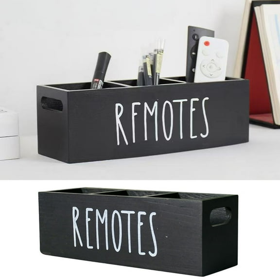 Wooden Remote Control Holder with 3 Compartments – TV Remote Caddy Organizer for Table, Nightstand, Bedside – Multi-Purpose Storage Box for Game Consoles, Pens & Office Supplies