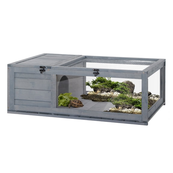 Wooden Reptile Cage Turtle Habitat - Lizard Snake Box Turtle Cage with Windows & Slide-out Tray