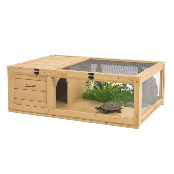 Wooden Reptile Cage for Turtles Lizards Snakes - Yellow Habitat with Top Access & Expandable Space