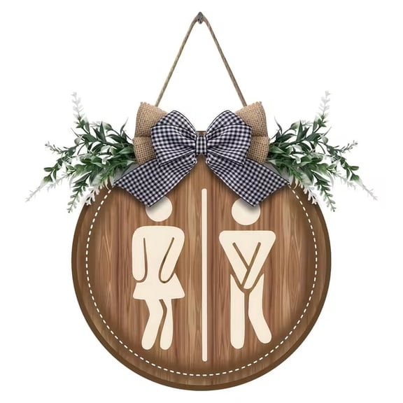 Wooden Restroom Signs, Men's and Women's Restroom Wall Signs, Half Toilet Bathroom Decor Sign, Wooden Rustic Bathroom Wall Art Hanging Signs