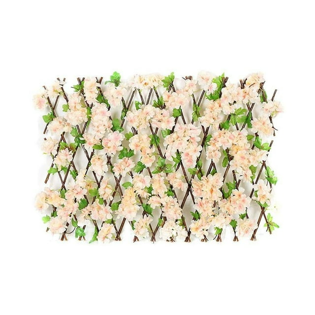 Wooden Retractable Fence Expanding Fence Hedge With Artificial Flower Leaves Garden Decoration