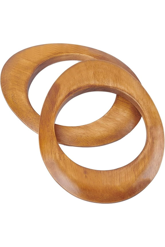 Wooden Retro Purse Bag Handles Natural Wood DIY Handmade Macrame Bag Oval Shaped Handle Replacement for Purse Bag, Beach Bag, Handbags Straw Bag, Canvas Bag Handmade Bag 2pcs (Brown)