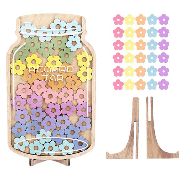 Wooden Reward Jar for Kids, 45PCS Star Tokens Chore Chart, Visual Behavior Reward System for Potty Training, Bedtime Routine and Classroom