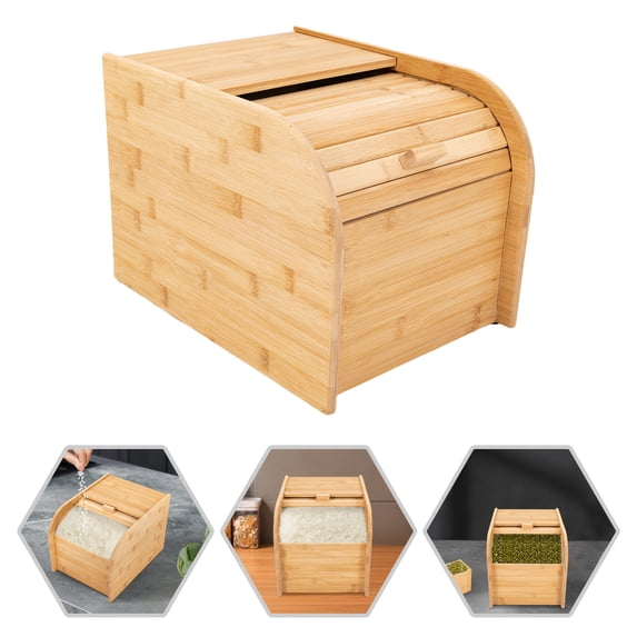 Wooden Rice Storage Box, Dry Storage Container Bamboo Rice Container, with Sliding Lid and Measuring Cup,for Flour, Grains, Nuts, Beans (M-22LBS)