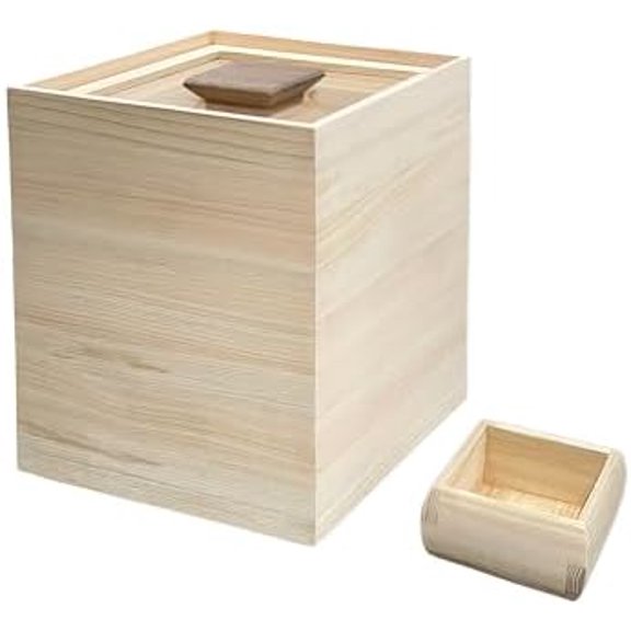 Wooden Rice Storage Container with Lid and Measuring Cup, 13lbs (5.8kg) - Grains, Beans and Dry Food$$Home Decor, Kitchen, & Other