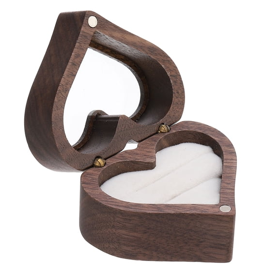 Wooden Ring Box, Heart Shaped Ring Box with 2 Slot, White