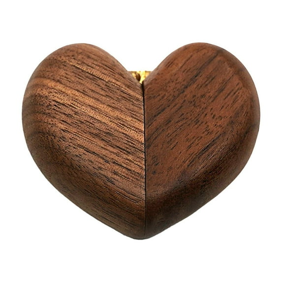 Wooden Ring Box - Heart - Shaped Wood Ring Holder With Magnetic Closure, Natural Walnut Finish - For Engagement, Wedding, Proposal, Jewelry Storage
