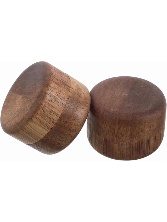 Wooden Ring Box Set with Lid, Small round Acacia Keepsake Jewelry Storage Boxes Sponge Lining, Portable Engagement Bearer Case for Wedding Ceremony and Proposal