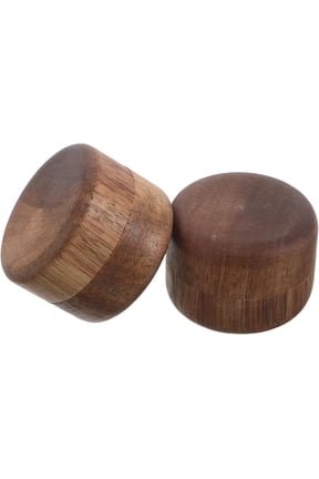 Wooden Ring Box Set with Lid, Small round Acacia Keepsake Jewelry Storage Boxes Sponge Lining, Portable Engagement Bearer Case for Wedding Ceremony and Proposal
