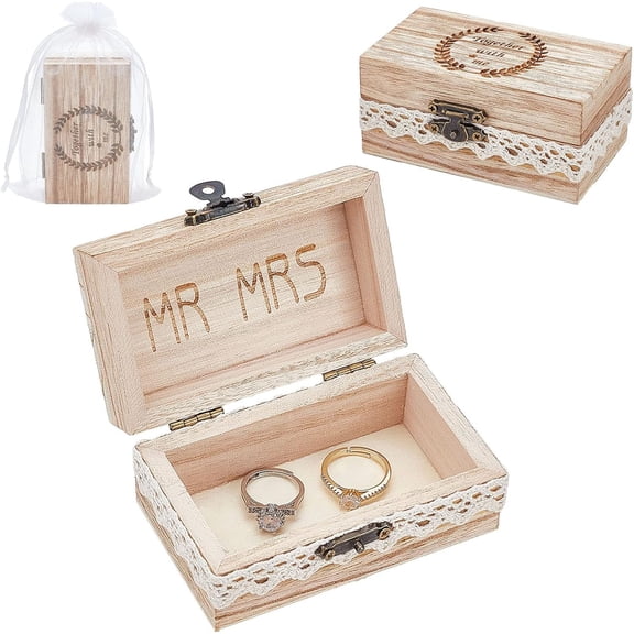 Wooden Ring Box Together with Me Carve Wedding Ring Box Jewelry Storage Box for Rings Earrings Bracelets Necklaces Vintage Ring Case for Wedding Ceremony Proposal Engagement diy