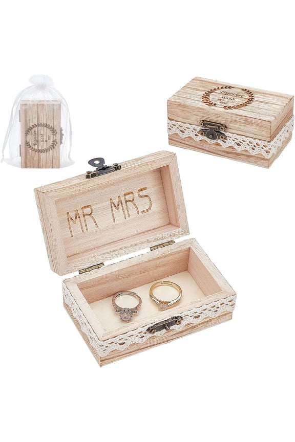 Wooden Ring Box Together with Me Carve Wedding Ring Box Jewelry Storage Box for Rings Earrings Bracelets Necklaces Vintage Ring Case DIY
