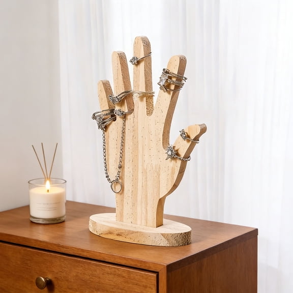Wooden Ring Holder Jewelry Organizer - Hand-Shaped Crafts for Rings, Desktop Decor, Stylish Storage, Home & Retail Display Beige