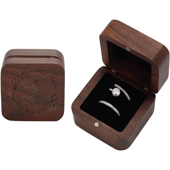Wooden Rings Storage MagneticGift Boxes Square Camel 5.5x5.5x4cm