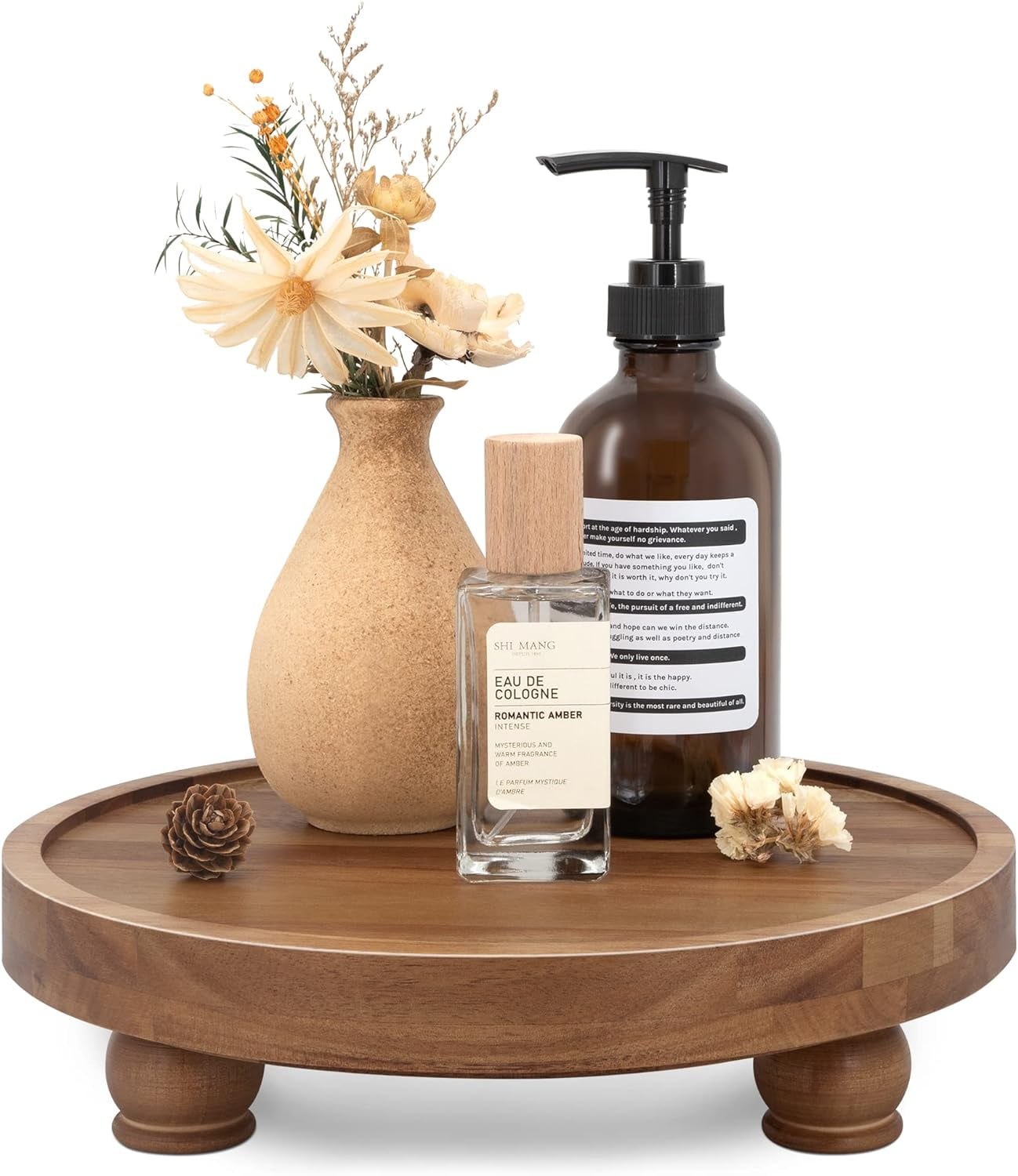 Acacia Wood Round Waterproof Display Riser with Raised Edges