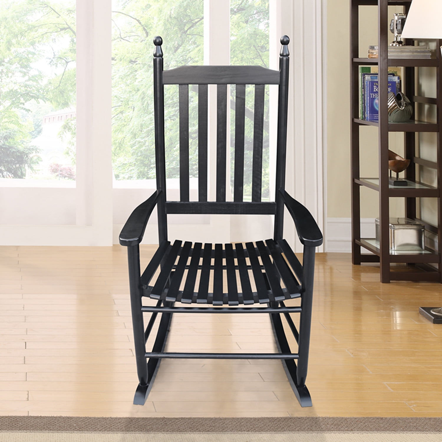 Wooden Rocking Chair Classic Porch Rocker with Curved Seat