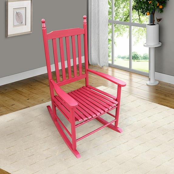 Wooden Porch Rocker Chair, Outdoor/Indoor Rocking Chair with 280lbs Weight Capacity, Outdoor Rocker for Relax, Easy to Assemble, 24.5''(L) x 32.85''(W) x 45.25''(H), Red