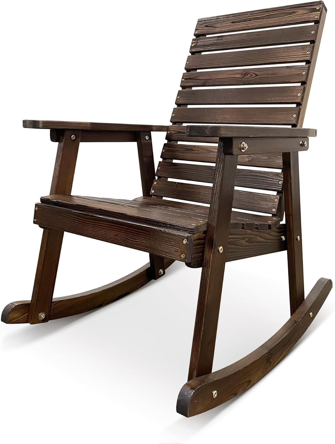 Wooden Rocking Chair with High Backrest and Contoured Seat, Solid Fir ...